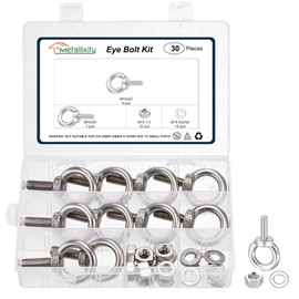 METALLIXITY Shoulder Eye Bolt with Washers & Nuts (M10x30mm) 10Set, 304 Stainless Steel Machinery Lifting Ring Threaded Eye Bolt - for Load Hoisting, Silver