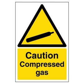 V Safety Caution Compressed Gas Warning Sign - 200mm x 300mm - 1mm Rigid Plastic