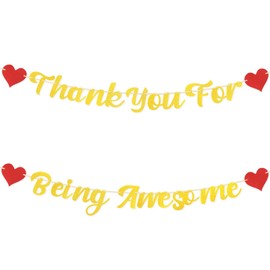 Thank You For Being Awesome Banner, Doubled-Sided Thank You Banner Glitter Golden Appreciation Banner Decorations Backdrop for Employee Teacher Nurse Doctor School Office Party Supplies