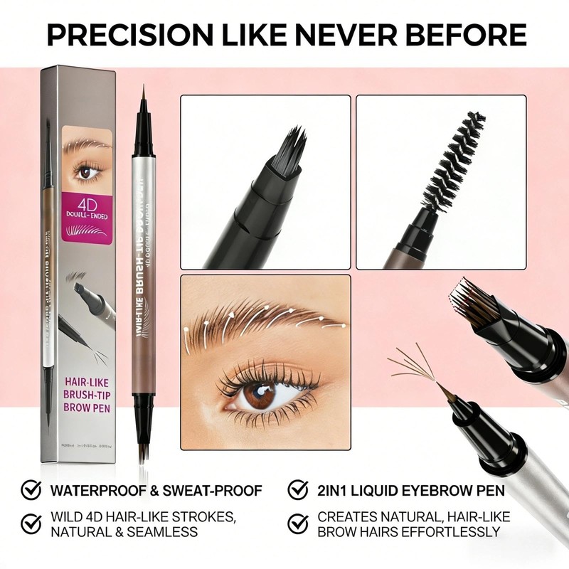 Eyebrow Stencil Kit, Microblading Eyebrow Pen with Angled Brush, 2-in-1