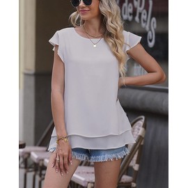 lime flare Women Dressy Double Layers Business Casual Blouse Tshirt Tops Plus Size Summer Tunic Shirt (B# Gray,3X-Large)