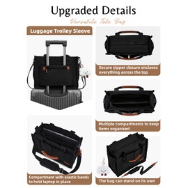 BESBESME Canvas Tote Bag for Women with Zipper & Compartments– Large Multi-Pocket Work & College Crossbody Shoulder Bag, Detachable Strap, Laptop Purse for Teachers, Nurses, Travel, Church, Black L