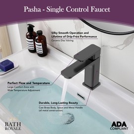 Bath Royale Pasha Luxury Bathroom Sink Faucet Single Control - All Metal, Easy Install, Polished Chrome