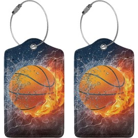 2 etiquetas de equipaje temáticas de baloncesto para veliz, lazo de acero con etiqueta de identificación de cubierta de privacidad, regalo de cumpleaños para niños, niñas, mujeres, hombres, amantes