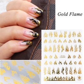 8 Sheets Flame Nail Art Stickers Decals 3D Self-Adhesive Nail Art Design Fire Nail Sticker Decor White Black Silver Gold Flame Nail Art Supplies for Women Girls Manicure Tips Acrylic Nails Stickers