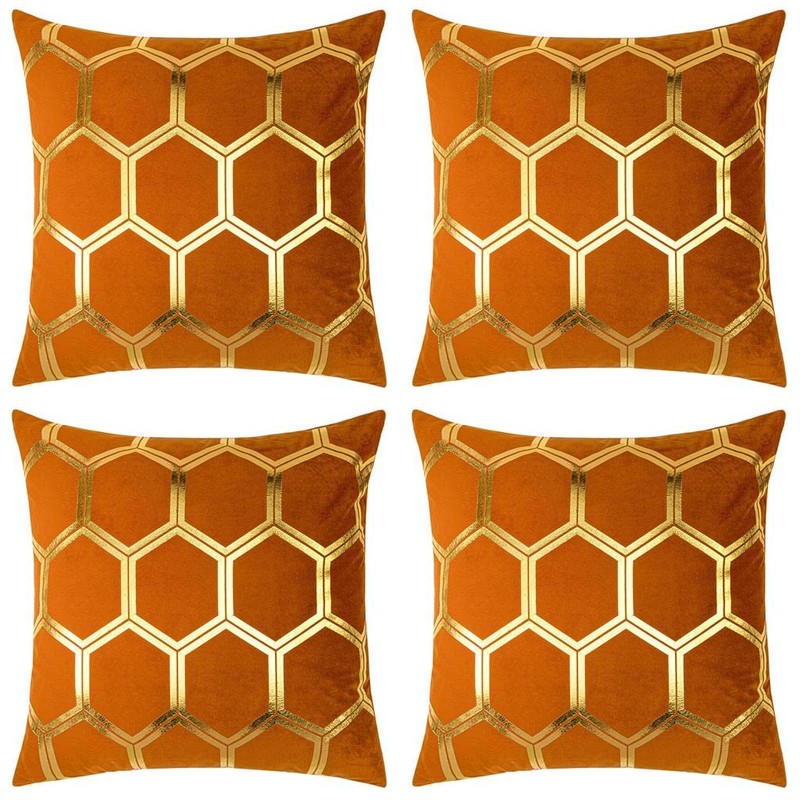 Red Rainbow 4 Pack of Gold Metallic Velvet Cushion Covers