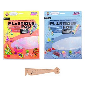 Pack of 2 Plastic Crazy Diam's Pouches: Classic Plastic Dingue for Coloured Pencils + Smooth Plastic for Permanent Pens + 1 Ruler Wooden Bookmark Blumie