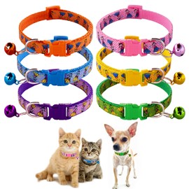 Jecikelon 6 PCS Puppy Collars Adjustable Pup Collar for XSmall Pet Dog Polyester Cat Collar with Bell Basic Collar for Extra Small Dogs (X-Small, Girl)