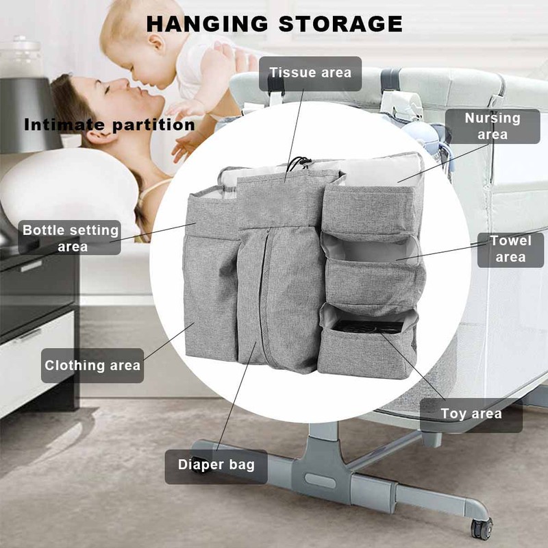 MultiFunctional Baby Bed Hanging Storage Bag Baby Crib Bedside Diaper