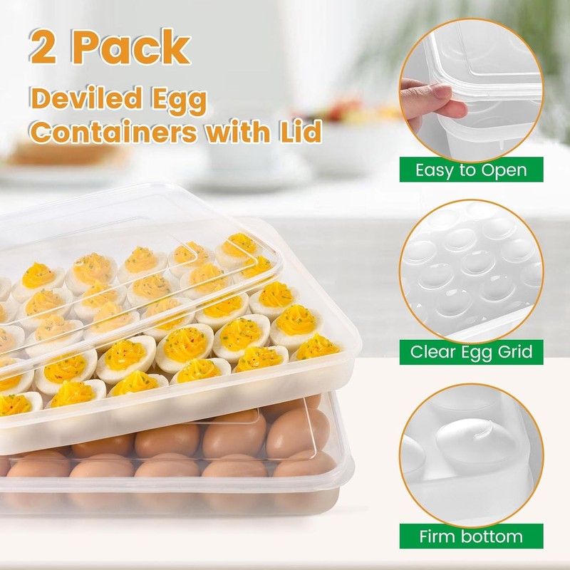 HANSGO Deviled Egg Containers with Lid, Set of 2, Plastic