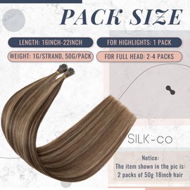 Silk-co 20inch I Tip Human Hair Extensions 1g/strand 50 Strands Pre Bonded Stick Tip Keratin Real Remy Hair Extension Straight -#4P27 Medium Brown&Dark Blonde