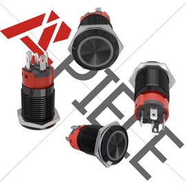 APIELE 16mm Latching Push Button Switch 6V DC On Off Black Shell with LED Angel Eye Head for 0.63" Mounting Hole with Wire Socket Plug Self-Locking (Red/Black Shell)