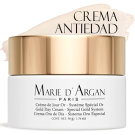 MARIE D' ARGAN Crema Facial Oro De Día 50g, Hidrata, Ilumina Y Reafirma, Reduce Arrugas Y Líneas De Expresión, Con Oro 24K, Péptidos Y Escualeno, Textura Ligera Sin Grasa