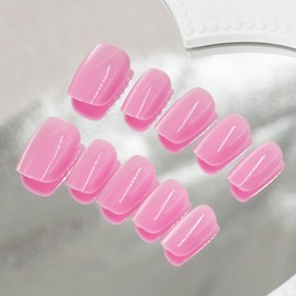 Glitter Pink Press On Nails - Cat Eye Press On Nails Square Solid Color False Nails with Design Reusable Stick on Nails for Women Nail Decoration - 24 Fake Nails Kit