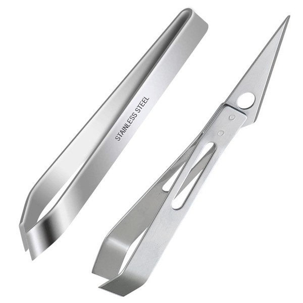 HAOBIN Set of 2 Stainless Steel Herringbone Tweezers for Removing