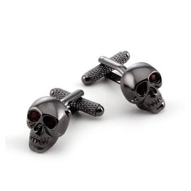 Gun Metal Skull Red Crystal Eyes Design Cufflinks in Gift Box - Onyx-Art London CK904
