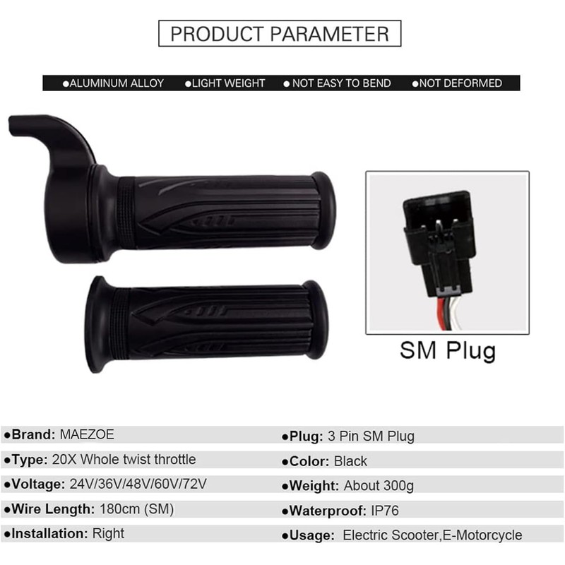 20X Full Twist Throttle for Ebike, Electric Bike Full Right