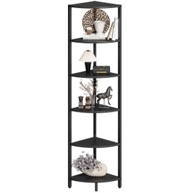 IRCPEN 6 Tier Corner Shelf 63.1" Tall Ladder Corner Storage Shelf Rack Industrial Standing Organizer Display Rack with Rustic Bookshelf Bookcase Plant Stand for Living Room Bedroom Black CS-001BW