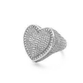 Iced Out Jewelry 5A Cz Stones Shiny Baguette Heart Engagement Gold Luxury Diamond Ring, Hip Hop Bling Bling 18K Gold Plated Party Pinky Ring Men Women, Brass, Cubic Zirconia