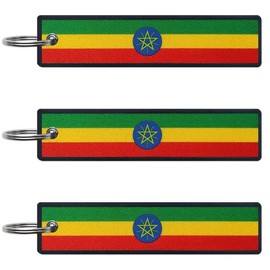 JAVD Ethiopia Flag Keychain Tag with Key Ring - Keys, Cars, Motorcycles, Backpacks, Luggage and Gifts - EDC (3 Pack)