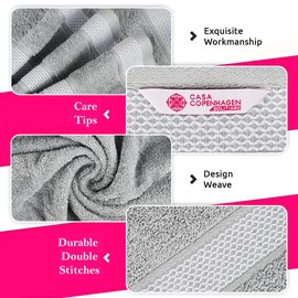 CASA COPENHAGEN Solitaire 6 Pieces Towel Set- Grey Violet, 600 GSM 2 Bath Towel 2 Hand Towel 2 Washcloth, Designed in Denmark Made of Soft Egyptian Cotton for Bathroom, Kitchen & Shower