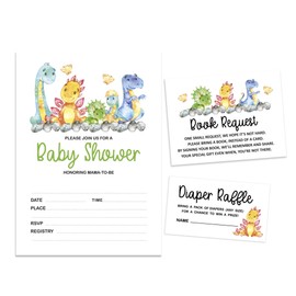 Inkdotpot Set of 30 Dinosaur Baby Shower Invitations-Diaper Raffle Tickets and Baby Shower Book Request Cards Jungle Animals Invites Its A Boy Its A Girl