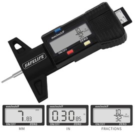SAFELIFE Digital Tire Tread Depth Gauge, 3 Modes-Fractional Inch, Decimal Inch and Millimeter, Zeroable Tire Tread Depth Gauge for Motorcycles,Cars,Trucks Accurate Tyre Tread Depth Gauge-Black
