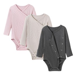 DEFAHN Viscose from Bamboo Baby Side Snap Bodysuit Kimono Onsies 3-Pack Long Sleeve Boy Girl Boys 0-3 Month