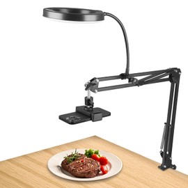 PIOENIMAGE 6" LED Ring Light for Desk, Overhead Camera Mount with Ring Light and Phone Holder, Overhead Phone Mount Arm Stand Studio Lights for Photography, Video Recording, Live Stream