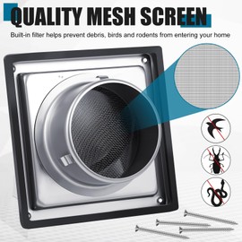 Threlaco 4" Dryer Vent Cover with Hose Fine Mesh Stainless Steel Wall Mount Extractor Vent Cover with Non Return Flap Exhaust Fan Kit for Anti-insect Bird Bathroom Ceiling Washer Air Circulation