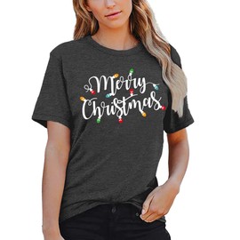 MAIHUN Christmas Shirts Womens Merry Christmas Shirt Xmas Holiday Tshirt Christmas Lights Tee Grey