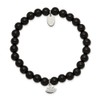 Stainless Steel Lotus Black Agate Beaded Stretch Bracelet (Width =