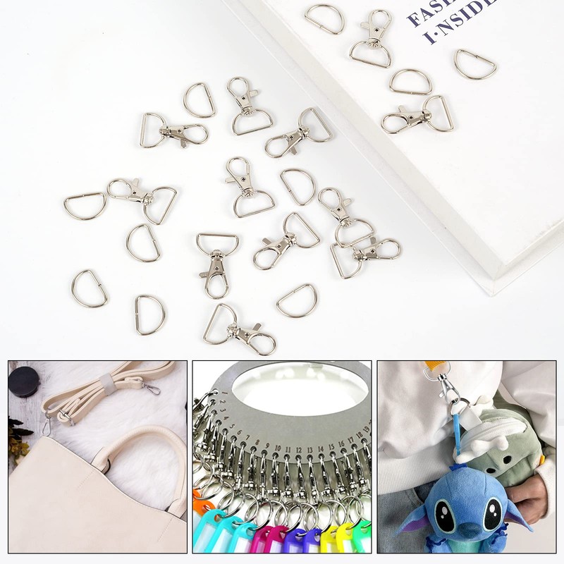 100PCS Premium Swivel Snap Hooks and D Rings, Swivel Snap