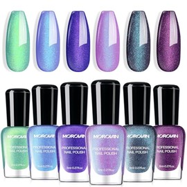 Morovan Juego de esmaltes de uñas Chameleon: 6 colores holográficos de secado rápido, mini kit de laca de uñas verde, purpurina, rosa, azul, morado, g