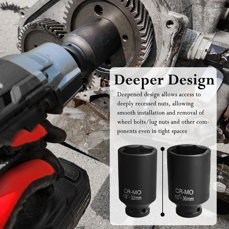 36mm Socket 1/2 Drive,High-Strength Axle Nut Socket Set with Anti-Slip