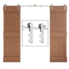 TSMST 9.6ft Stainless Steel Sliding Barn Door Hardware fit 29" Wide Double Wooden Door,Easy to Install,Smoothly and Quietly,Flat Shape