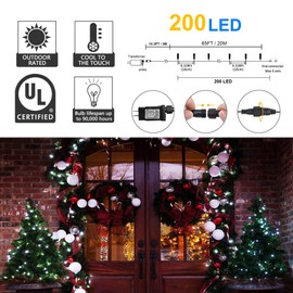 weillsnow White Christmas Fairy Lights Plug in, 200 LED 66FT Waterproof Christmas String Lights, 8 Modes with Memory for Outdoor Indoor Wedding Garden Christmas Decorations (66FT, White)