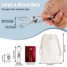 Large Metal Clothes Pins Heavy Duty (20 Pack), 3.4” Stainless Steel Wire Clothespins Outdoor Indoor with Storage Bag, Thick 2.5 mm Rust-Proof Laundry Clips, Strong Clothespin & Metal Bag Clips