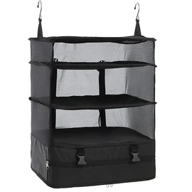 Travel Luggage Organizer Portable Travel Shelves Bag 3-Shelf Suitcase Cube Collapsible Hanging Closet Storage Bag Space Saver for Wardrobe Suitcase Carry On