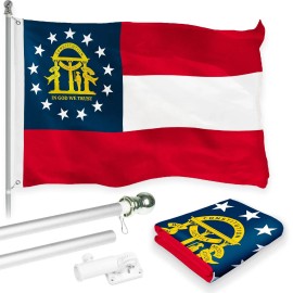 UD_G128 Combo Pack: 6 Feet Tangle Free Spinning Flagpole (Silver) Georgia GA State Flag 3x5 ft Printed 150D Brass Grommets (Flag