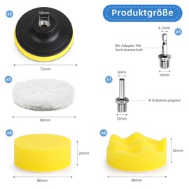 Gemtte 80 mm polishing sponges pads, 17 pieces polishing set, car polishing pad, polishing attachment, cordless screwdriver for polishing pad, drill polishing, grinding, waxing