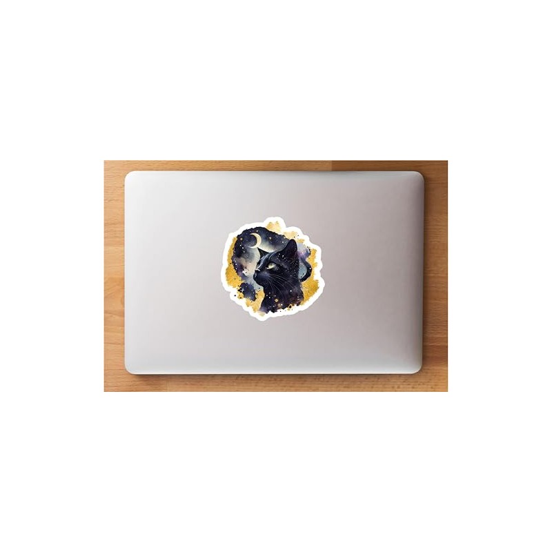 Black Cat Midnight Cosmic Gold Pattern Sticker Cute Unique Design