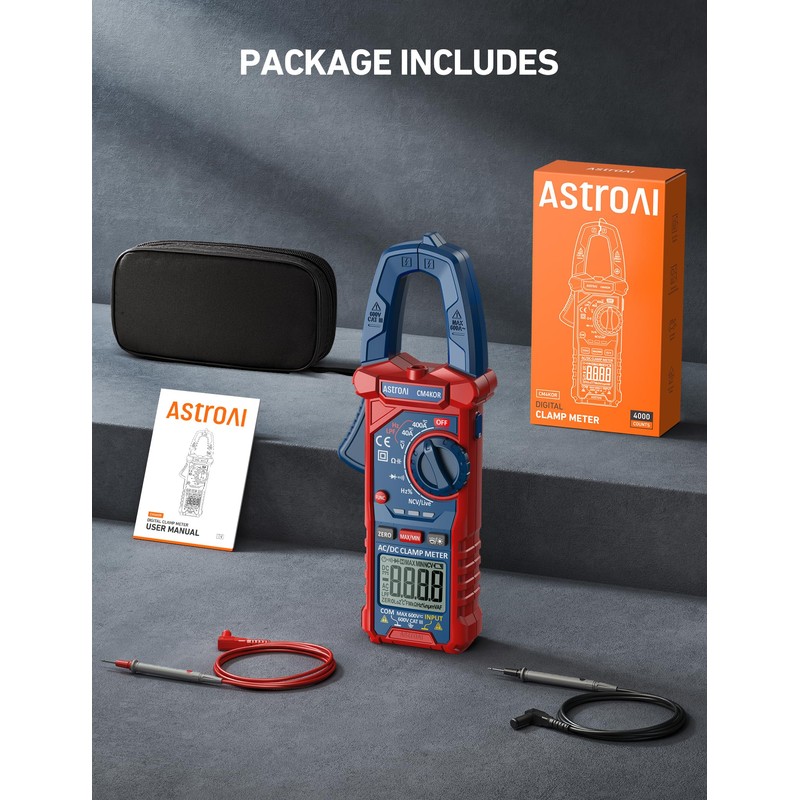 AstroAI Digital Clamp Meter Multimeter 4000 Counts Auto-ranging Amp Tester