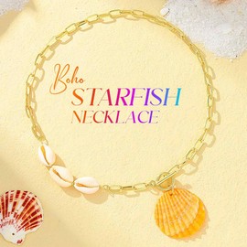 Fashband Boho Starfish Necklace, Colorful Beads, Shell Necklaces, Beach Necklace, Chains for Women, One Size, Beads, No Gemstone, Unit size, Pearl, No Gemstone