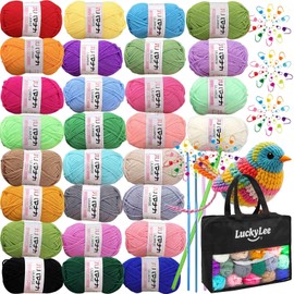 Crochet Wool Double Knitting Wool 28Colors x 25g Acrylic Yarn Crochet Yarn with Aluminum Crochet Hooks Stitch Markers Yarn for Crochet Kits for Beginners Adults Wool for Crochet Knitting and Crafts