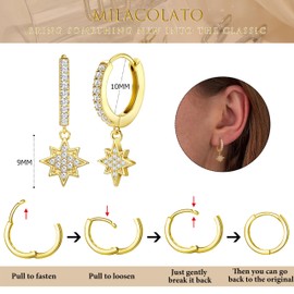 MILACOLATO Hoop Pendant Earrings Gold for Women Hoop Earrings Silver 18K Gold Plated Small Small Hypoallergenic Medium Heart Star Surgical Steel Women's Earrings Women's Nickel-Free Jewellery Women,