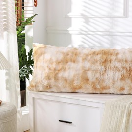 Chumerry Beige Fluffy Body Pillow Cover Faux Fur Pillowcase Extra Soft Fuzzy Plush Long Pillow Cover Gradient Taupe Shaggy Body Pillow Case for Couch Sofa Bed, 20 x 54 Inches