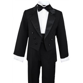 Boys Black Tuxedo with Tail Outfit Set (Medium (6-12 Months))