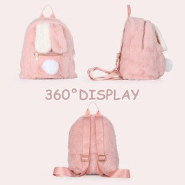 Jywmsc Cute Plush Rabbit Ears Backpack for Teen Girls Fluffy Fluffy Kawaii Shoulder Bag Handbag School Bag Pink, pink