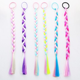 Krilira 6 Pack Children's Twist Braided - Colorful Wig Hair Ring, Mermaid Hair Braids for Kids, Hair Extension Clips for Girls, Fashion Gradient Color Sequins Cute Girl Princess Headdress Children's Day(Style - C)